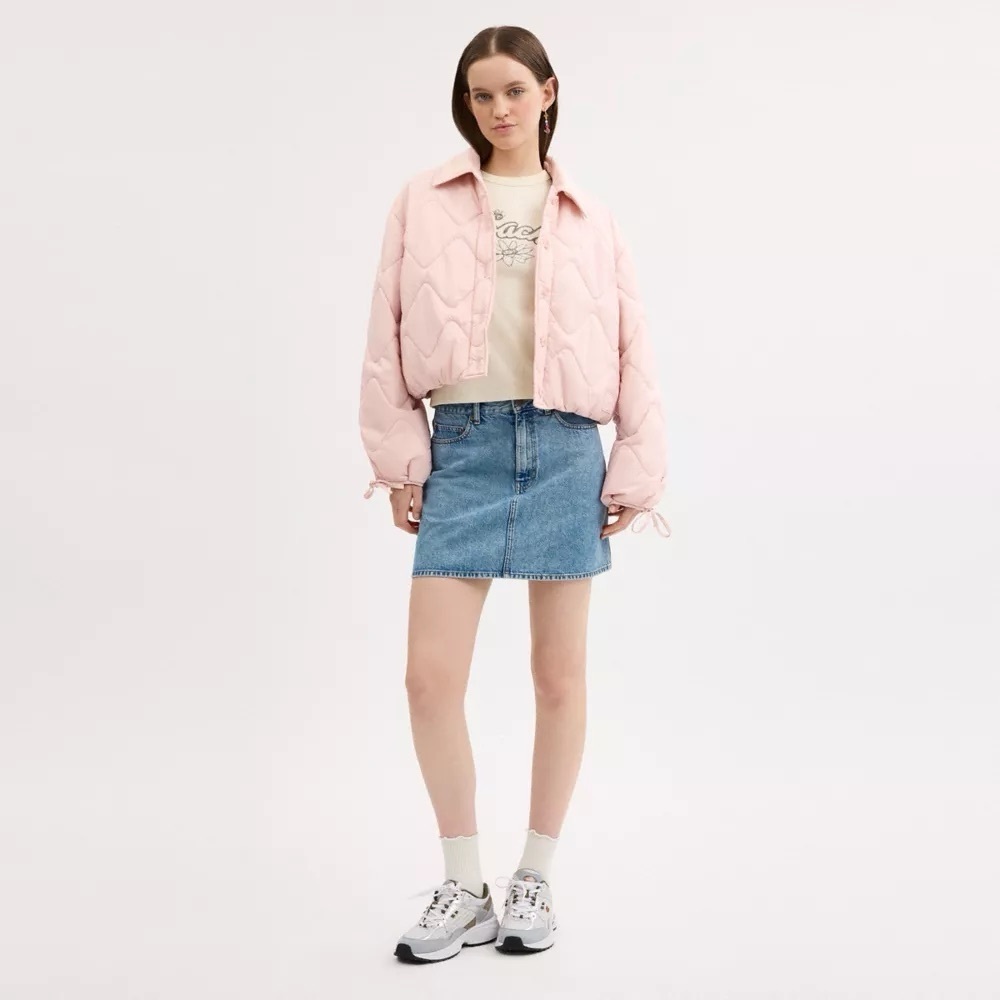 NEW Coach Women’s Quilted Blouson Jacket In Recycled Nylon Pink Medium
